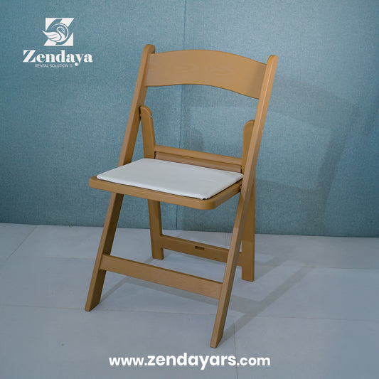 Plegable Madera Natural con Cojín Blanco